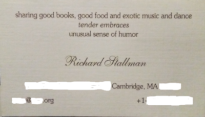 A picture of Richard Stallman's old
            'pleasure card'